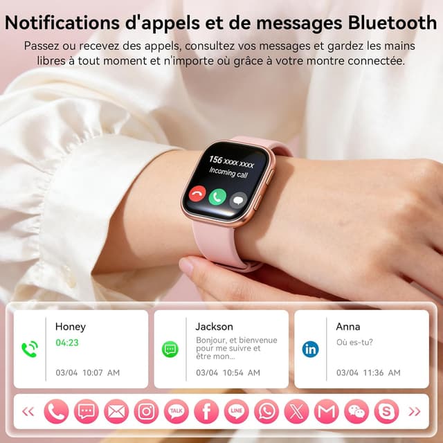 Detalle de Montre connectée homme/femme 1,83" HD avec appel Bluetooth, 7 bracelets et coffret cadeau