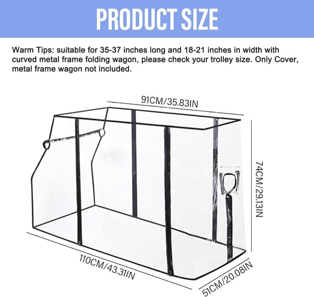 Detalle de Clear Folding Wagon Rain Cover – Waterproof, UV resistant EVA trolley cover (trolley and canopy not included)