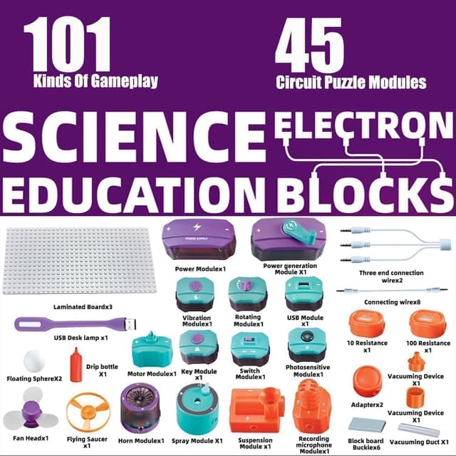 Detalle de RHD Elektronik Schaltungen Set mit 45 Schaltkreisblöcken – Lernspielzeug für Elektrizität, STEM-Experimente