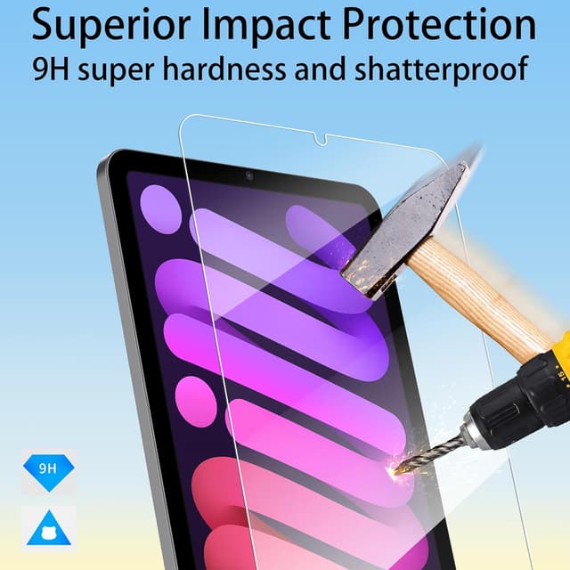 Detalle 2 de 4youquality 2-Pack Tempered Glass Screen Protectors for iPad Mini 6 & iPad Mini (A17 Pro, 7th Gen)