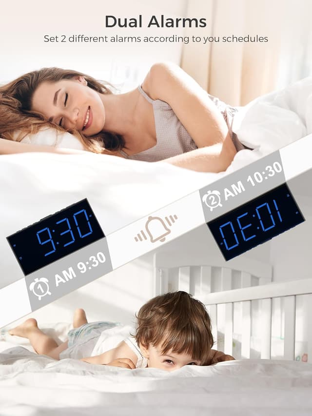 Detalle de Digital Dual Alarm Clock 7" LED Display ⏰