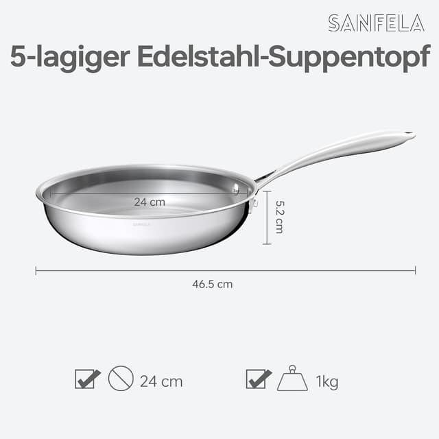 Detalle de SANFELA set padelle acciaio 5 strati 3 pezzi