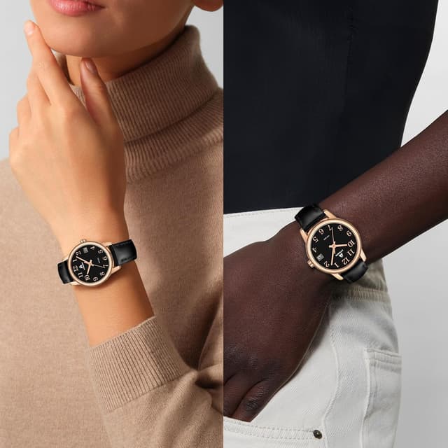 Detalle 2 de LN LENQIN Damen-Armbanduhr mit großen Ziffern, analogem Quarzwerk und Lederband