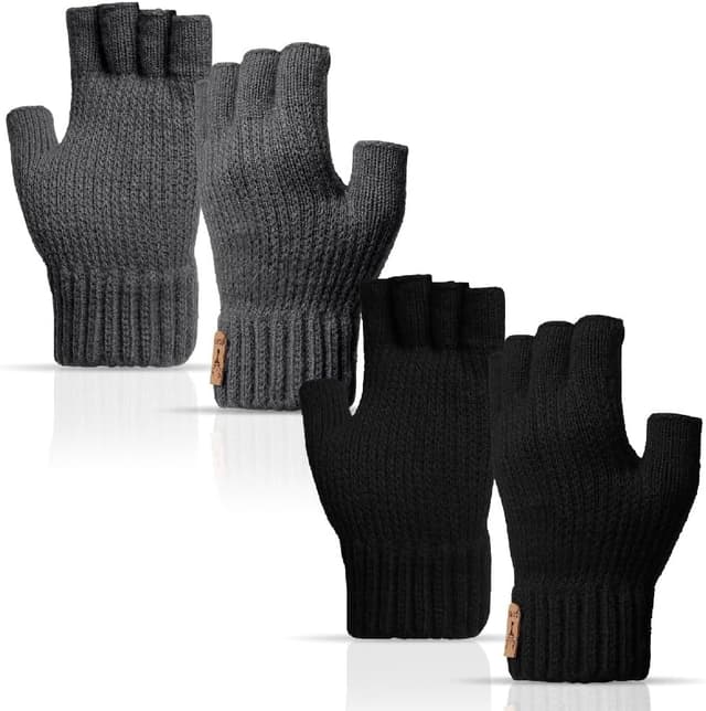 Detalle de Kfnire Mitaines hiver homme (2 paires) demi-doigts chaudes et douces pour conduite, cyclisme et extérieur