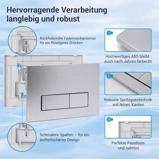 Detalle de Mendorio WC Drückerplatte für Geberit Sigma / UP300 & UP320 (Doppelspülung, Silbergrau), 245 × 164 mm