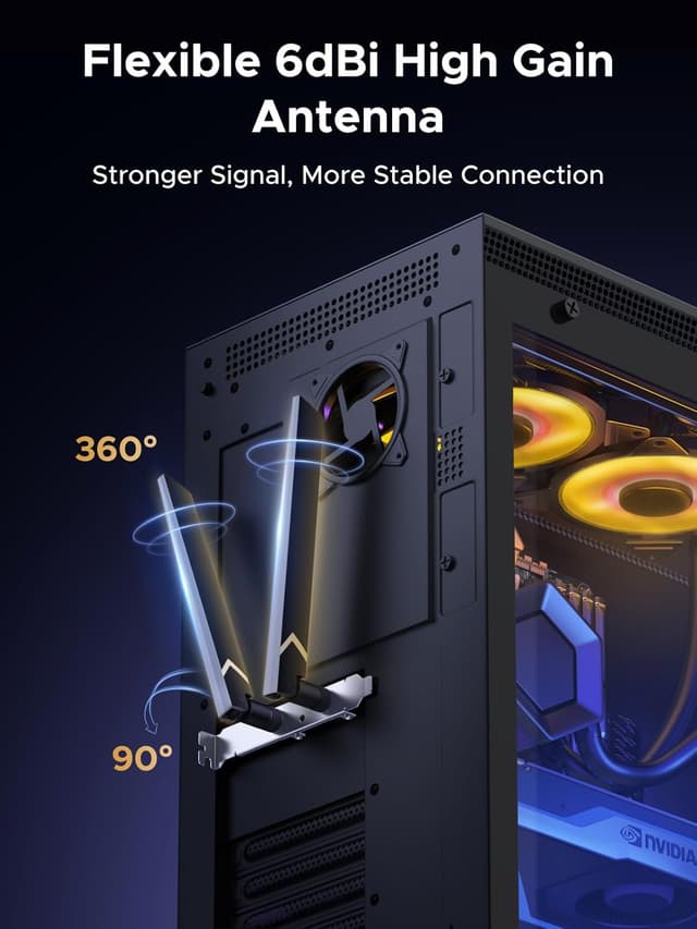 Detalle de UGREEN WiFi 7 BE6500 PCIe WiFi Card with Bluetooth 5.4 for Windows 11 (2 x 6dBi antennas)