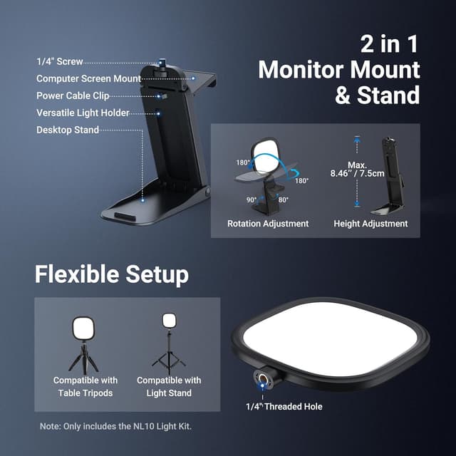 Detalle de NEEWER BASICS NL10 5-inch Monitor Light Bar with Stand, 10W Bi-Color Edge-Lit USB LED panel