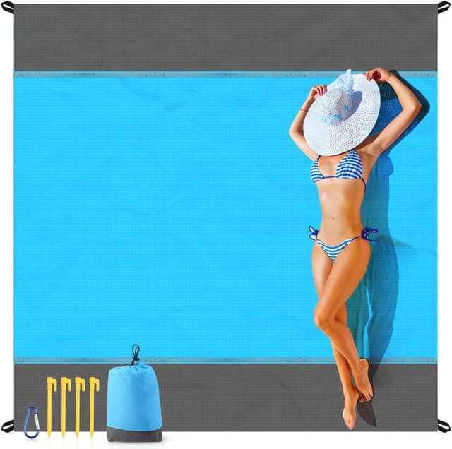 Detalle de EASYFUN Sandproof Oversized Beach Blanket (79×83 in) — Portable Water-Resistant Beach Mat for Families