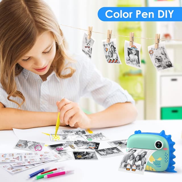 Detalle de HiMont Kids Camera Instant Print (Blue) – no-ink instant printing, 20MP dual-lens & 32G TF card