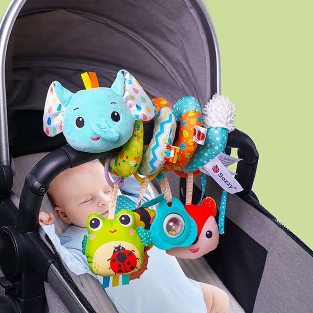 Detalle de Kulveanju Spiral Pram Toys for Babies – Elephant plush hanging activity rattle