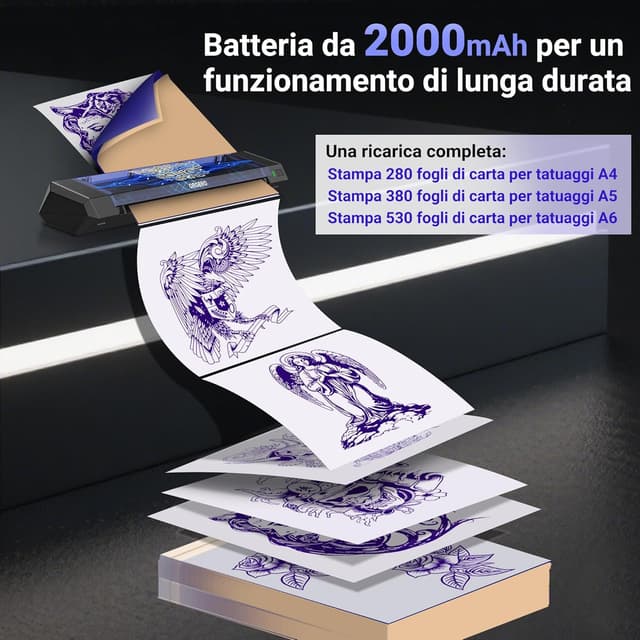Detalle 2 de ORGBRO X8 stampante stencil tattoo Bluetooth termica con 30 fogli A4/A5/A6