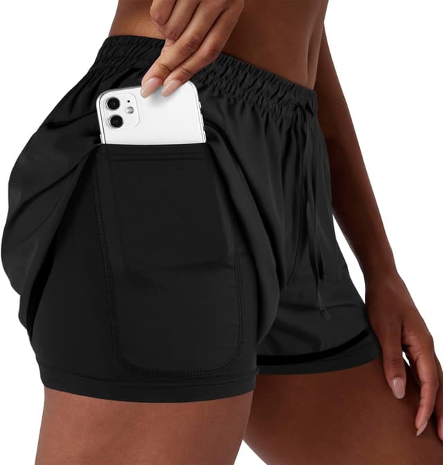 Detalle de Yevrimow Women’s 2-in-1 Running Shorts with Liner Pockets (High-Waisted)