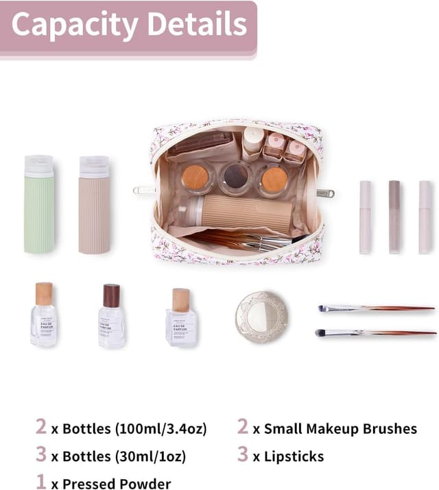 Detalle de Narwey Small Makeup Bag for Purse Travel – mini cosmetic pouch in Green Leaf