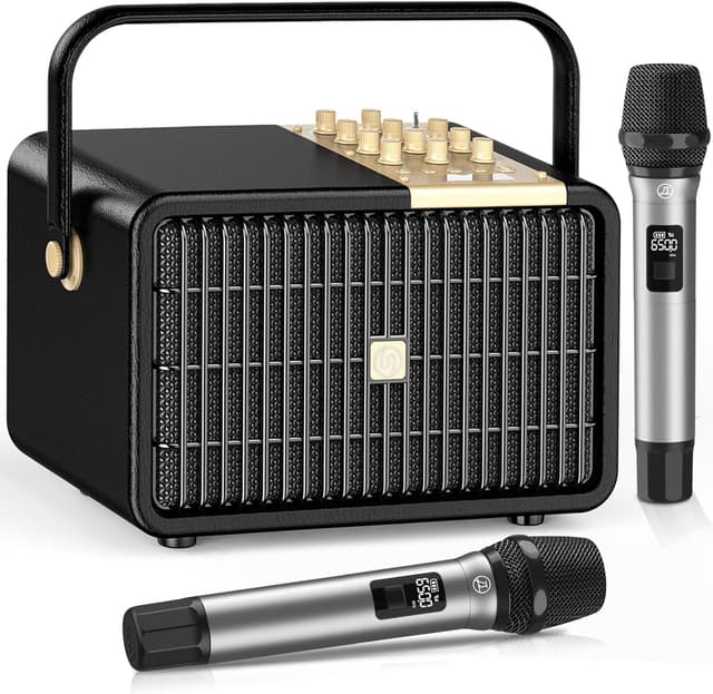 Detalle de SUPNIU 320W Peak Power Karaoke Machine with 2 UHF Wireless Microphones (Portable Bluetooth PA Speaker System)