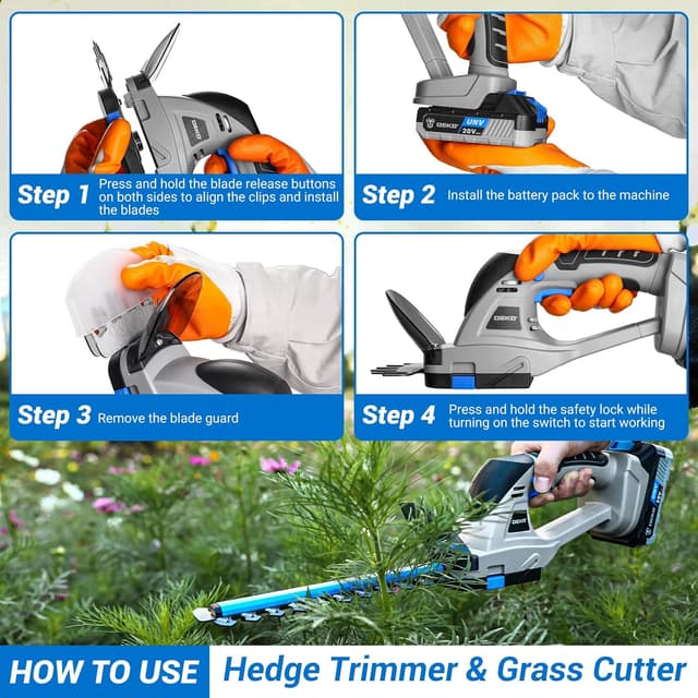Thumbnail 6 de DEKOPRO 20V Cordless Hedge Trimmer (2-in-1 handheld grass & bush trimmer) with 2000mAh battery