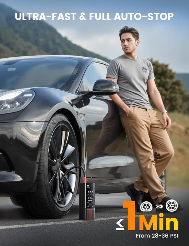 Detalle 2 de Lamicall Portable Car Tire Inflator (150 PSI) Cordless Air Compressor with Pressure Gauge & LED