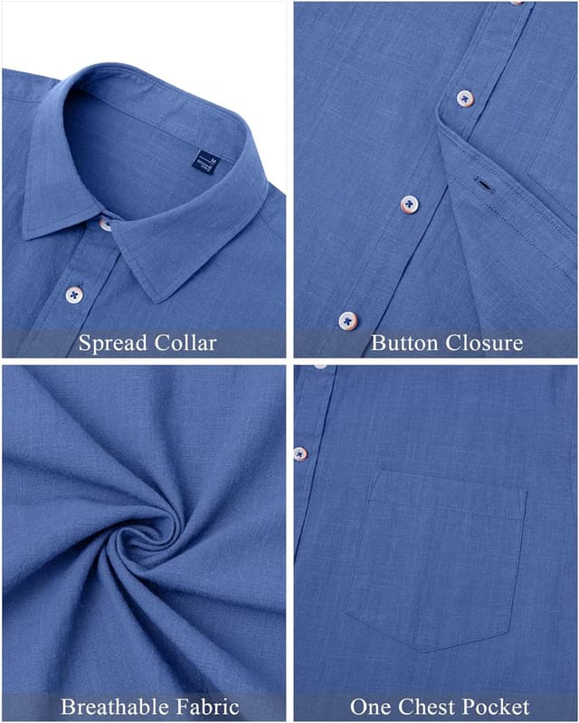 Detalle de J.VER Leinenhemd Herren Langarmhemd Regular Fit – Baumwolle/Leinen für Business & Sommer