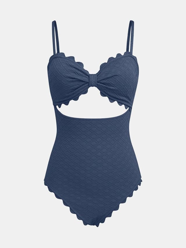 Detalle de CUPSHE costume intero moderno blu scuro smerlato con coppe removibili (XS) per donna