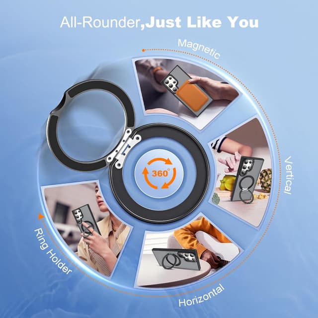 Detalle de Zalinbo 360° Rotatable Magnetic Ring Stand Case for Galaxy S22 Ultra & S23 Ultra (Mag-Safe, Shockproof, Translucent) — Black