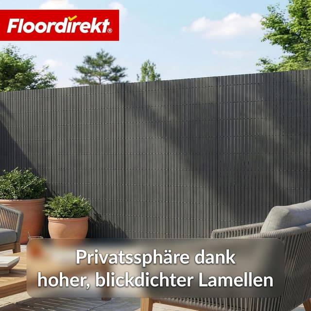 Detalle de Floordirekt PVC Sichtschutzmatte 100 x 300 cm in Grau – Wind- und Sichtschutz für Garten, Balkon & Terrasse
