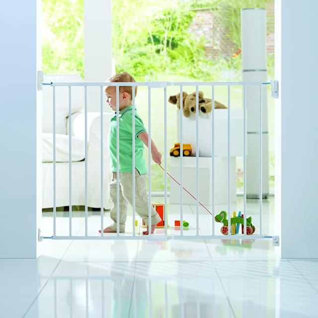 Detalle de Lindam erweiterbares Tür-/Treppenschutzgitter mit Wandbefestigung 64,5–102 cm (051679), weiß
