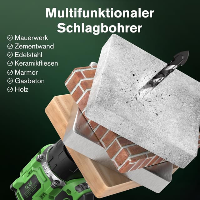Thumbnail 6 de Ginour 21V Bürstenloser Akku-Schlagbohrschrauber-Set (50 Nm) mit 2×2Ah Akkus, 10-mm-Schnellspannfutter, 47-teiligem Zubehör & Koffer