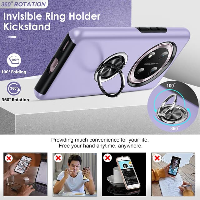 Detalle 2 de LeYi phone case for Honor Magic7 Lite 5G (Purple) with invisible metal ring stand & camera lens protectors