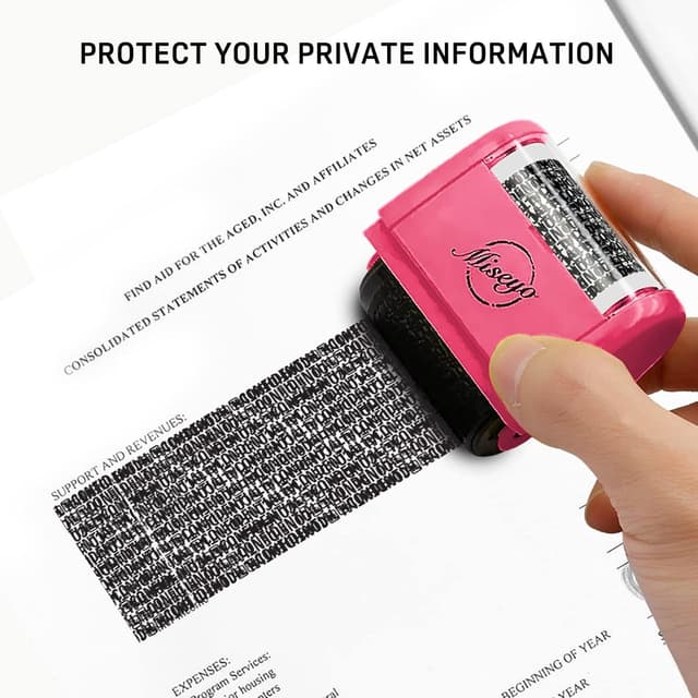 Detalle de Miseyo Wide Identity Theft Protection Roller Stamp Set (Peach) with 3 Refill Inks