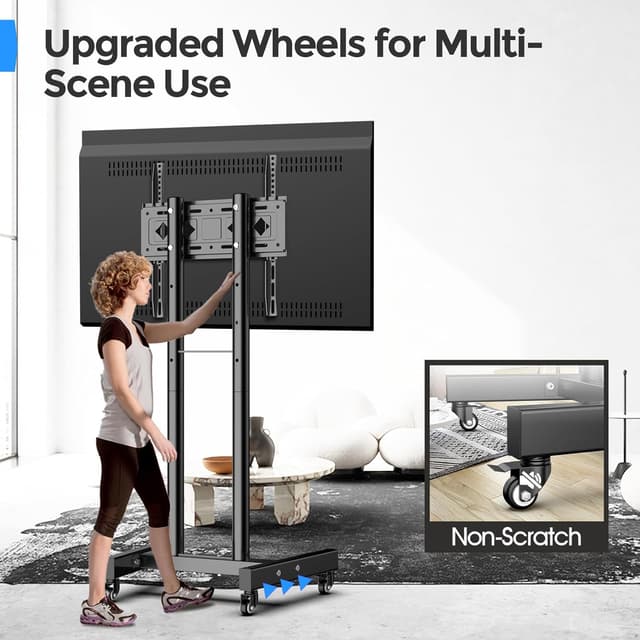 Detalle de JXMTSPW Mobile TV Cart for 32–55 Inch TVs (Max VESA 400x400, Up to 25kg) 360° Swivel Stand