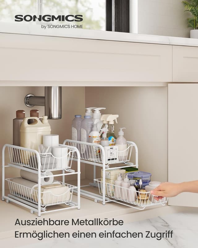 Detalle de SONGMICS Küchen-Organizer KCS017W01V1 mit 2 Ebenen, stapelbar und erweiterbar (mit Metallkörben)