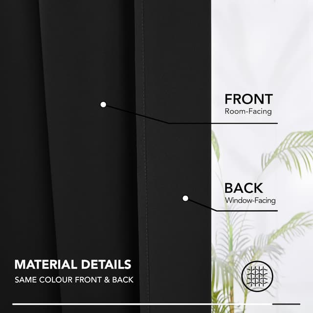 Detalle 2 de Deconovo Pencil Pleat Blackout Curtains (Black) – Thermal Insulated Energy Saving, 66 x 84 Inch, Two Panels