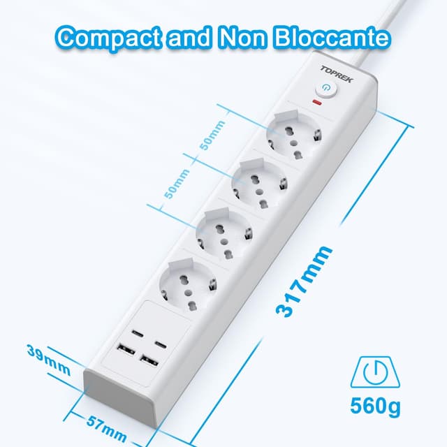 Thumbnail 6 de TOPREK Ciabatta Multipresa 4000W con 2 USB C
