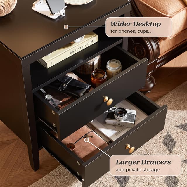 Thumbnail 6 de Huuger Black Nightstand Set of 2 Charging