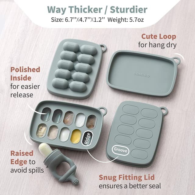 Detalle de SAMiGO Baby Food Fruit Feeder & Breastmilk Popsicle Mold Set (Silicone Teether) for 4 Months+