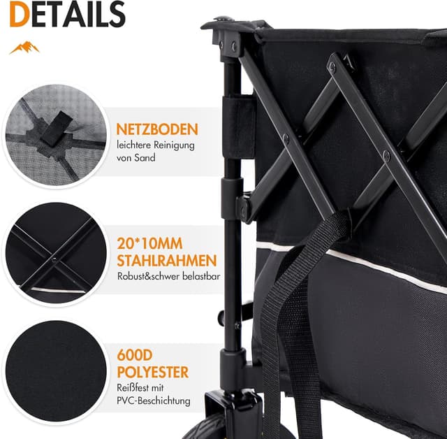 Detalle 2 de Portal faltbarer Bollerwagen XXL mit 120 kg Tragfähigkeit, klappbar & Getränkehalter