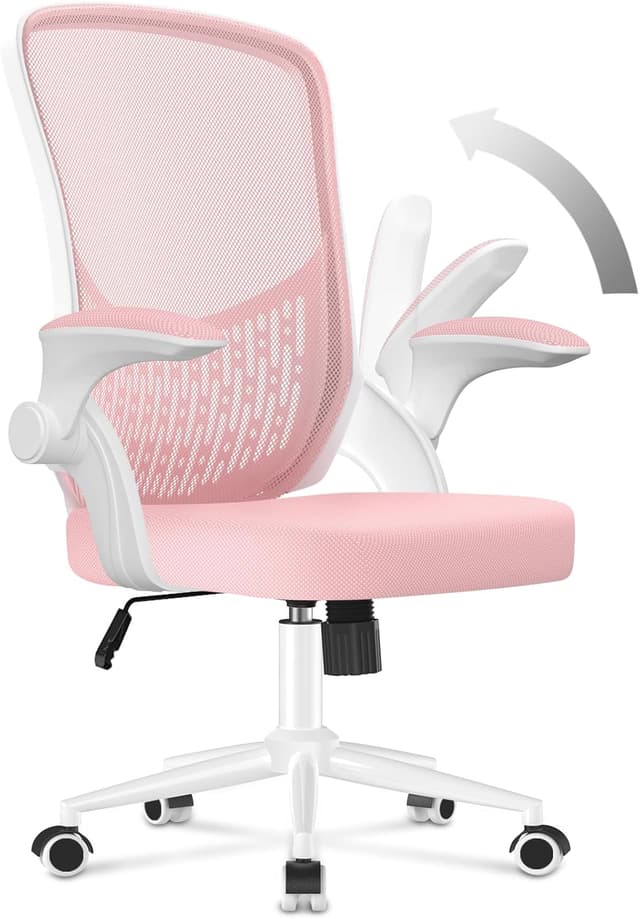 Detalle de naspaluro Chaise de bureau ergonomique avec accoudoirs rabattables, dossier avec rangement et pivot 360° (rose)