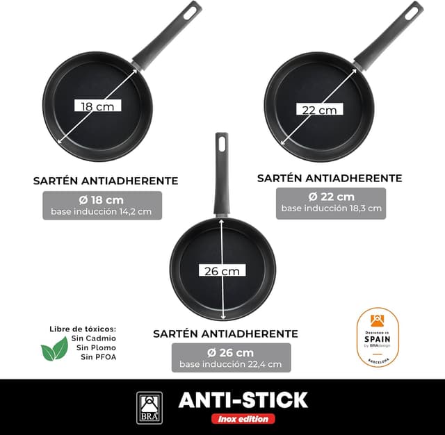 Detalle 2 de BRA Antistick Inox Set 3 sartenes 18/22/26 cm