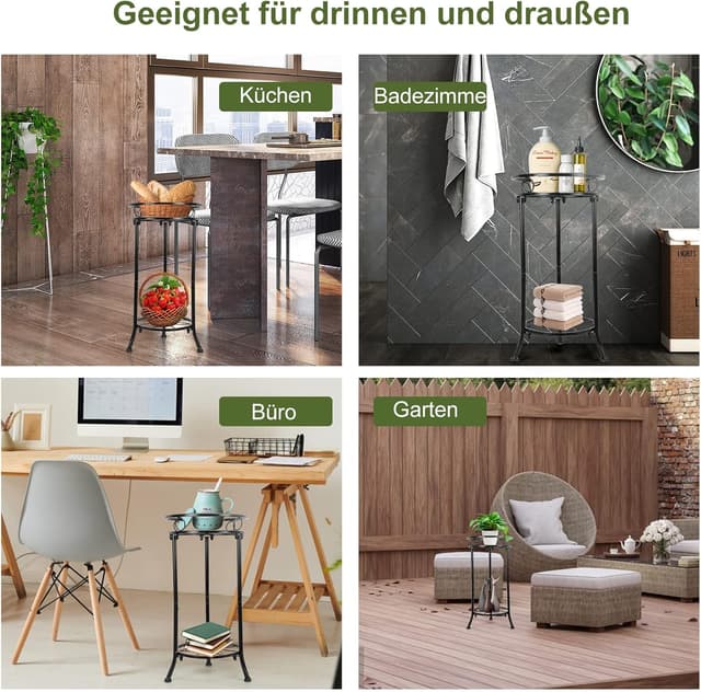 Detalle 2 de MA3TY Pflanzenständer aus Metall mit 2 Etagen, Eckmodell für innen & außen – 51,5 cm, schwarz