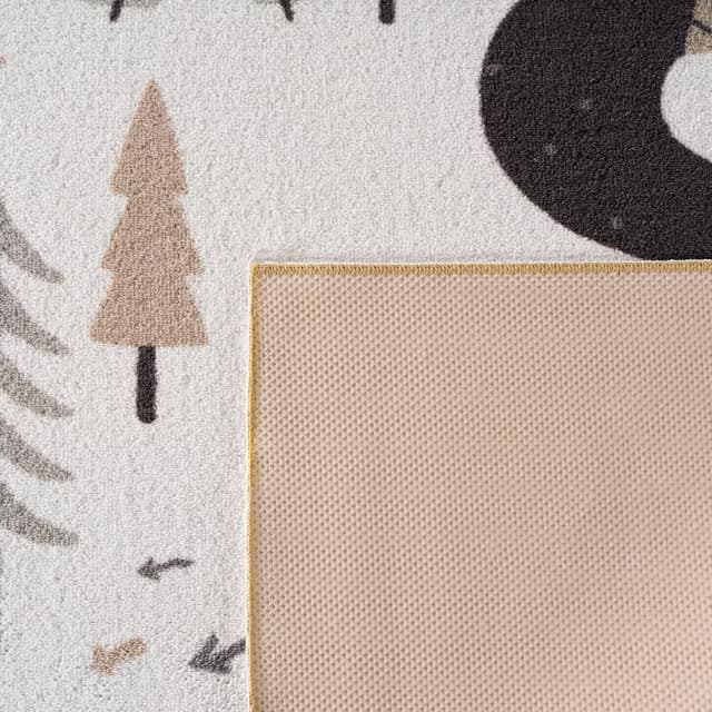 Detalle de SIMPEX Kinderteppich „Wald & Tiere“ rund 160 cm – Spielteppich für Kinderzimmer mit rutschhemmender Latex-Unterseite