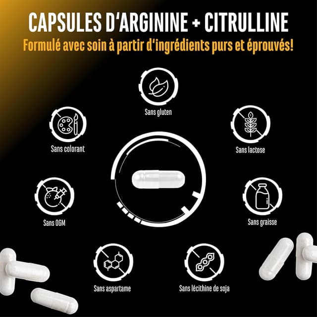 Detalle 2 de GEN German Elite Nutrition L-Arginine + L-Citrulline 320 gélules (1100 mg) en ratio 1:1