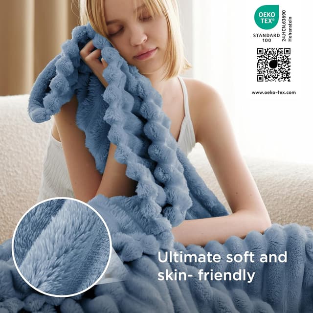 Detalle de Bedsure Fleece Throw Blanket for Bed in Ashley Blue (150x200 cm)