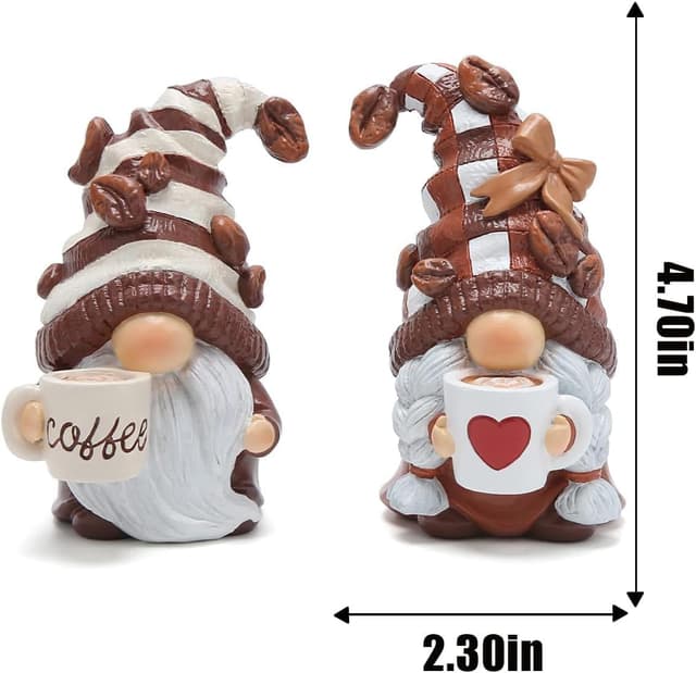 Detalle de ZAWUU Coffee Gonk Gnomes Figurines (2-Pack) resin Swedish Tomte décor for coffee corners
