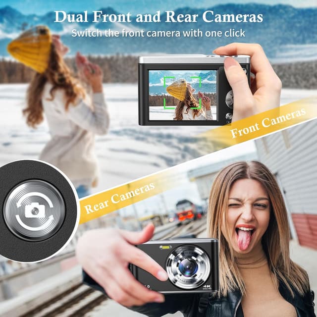 Detalle 2 de ToAuite 4K UHD 48MP Dual-Lens Digital Camera with Dual Lens Autofocus, 16X Zoom and 32GB Card