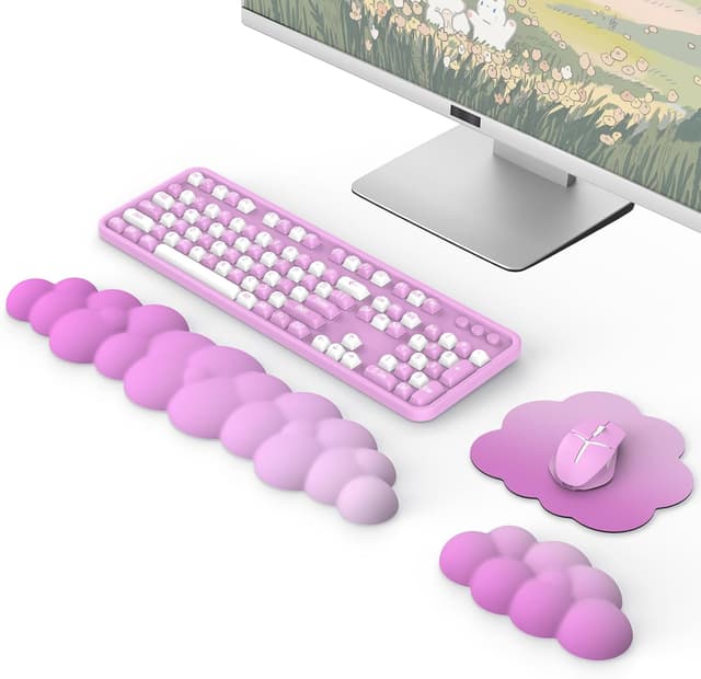 Detalle de MoKoWolke Handgelenkstütze & Tastaturarmrest-Set (rosa) – ergonomische Handballenauflagen für Tastatur und Maus