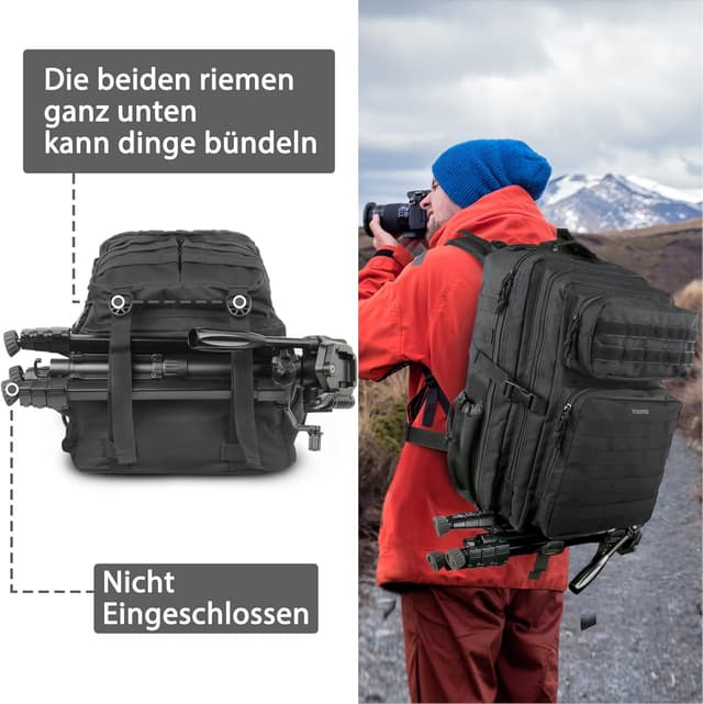 Thumbnail 5 de YOREPEK Militär Rucksack 40L Schwarz