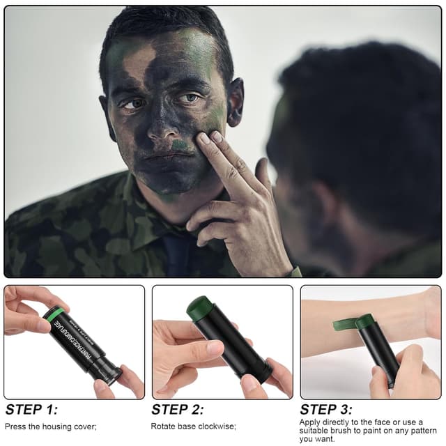 Detalle 2 de Aomig Bodypainting Farben: 3 Öl-Creamy-Blending-Sticks (schwarz, braun, grün) für Gesicht & Körper