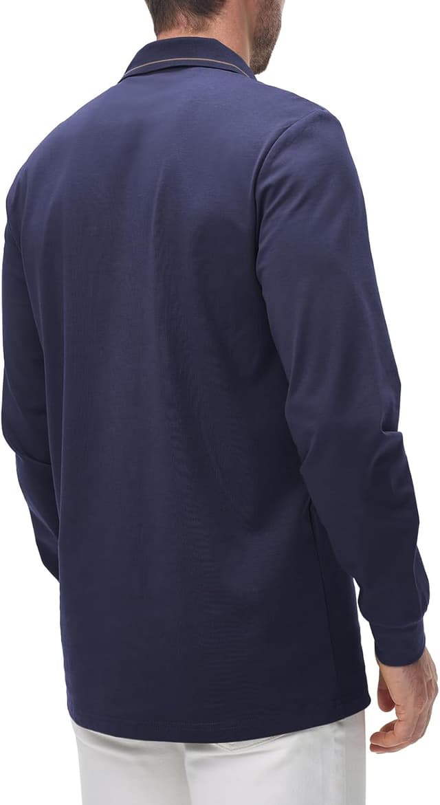 Detalle de Comilaka Uomo Polo casual a manica lunga in cotone con colletto a contrasto