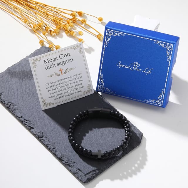 Thumbnail 6 de Herrenarmband aus Edelstahl mit Kreuz-Motiv – verstellbar mit Knebelverschluss (Geschenk zur Konfirmation & mehr)