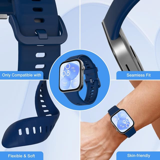 Detalle de TiMOVO Sport Bands for Huawei Watch Fit 3 – Soft Silicone Adjustable Replacement Straps (Black, Midnight Blue, White)