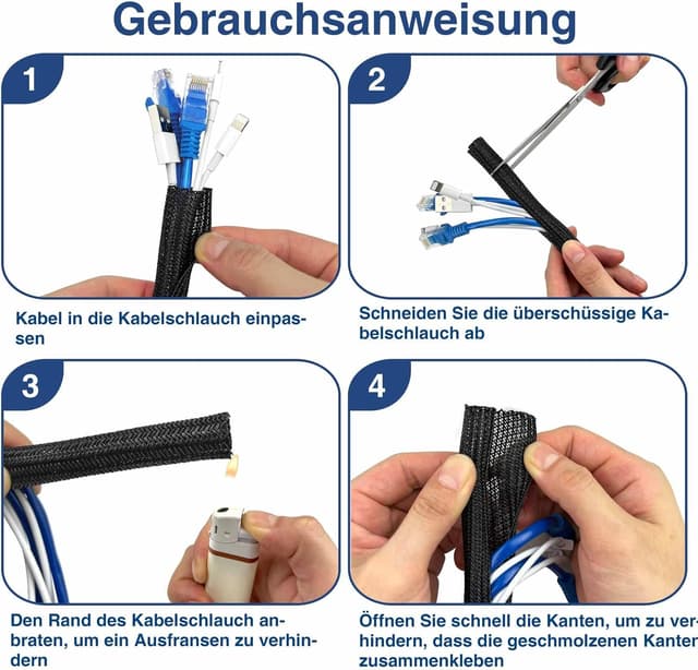 Detalle de Palazen 6 m Kabelschlauch selbstschließend (24–34 mm), flexibler gewebter Kabelschutz, zuschneidbar – schwarz